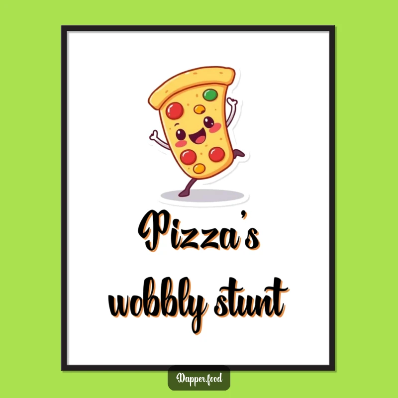 Funny Pizza Cartwheel Poster: Whimsical Character Art for Kitchen Decor