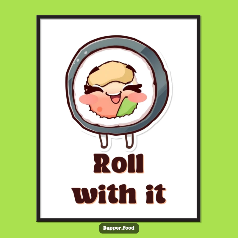 Funny Sushi Spin Poster: Whimsical & Cheerful Japanese Food Wall Art Gift