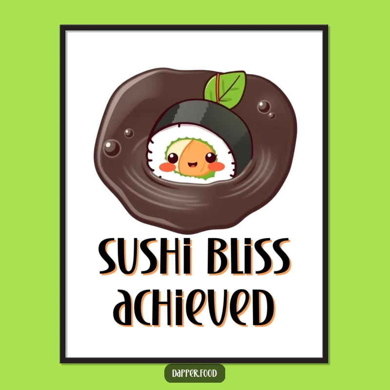 Artful Funny Kawaii Sushi Poster: Swimming Sushi Roll Decor