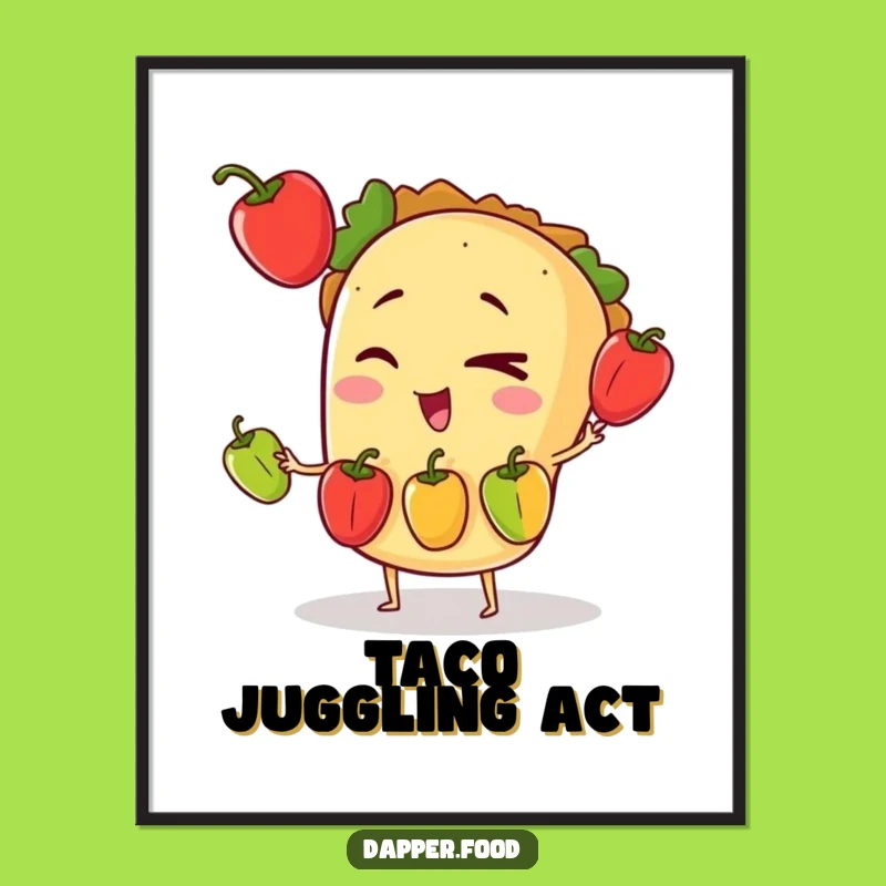 Funny Taco Juggling Poster: Vibrant Wall Art for Fiesta-Themed Fun