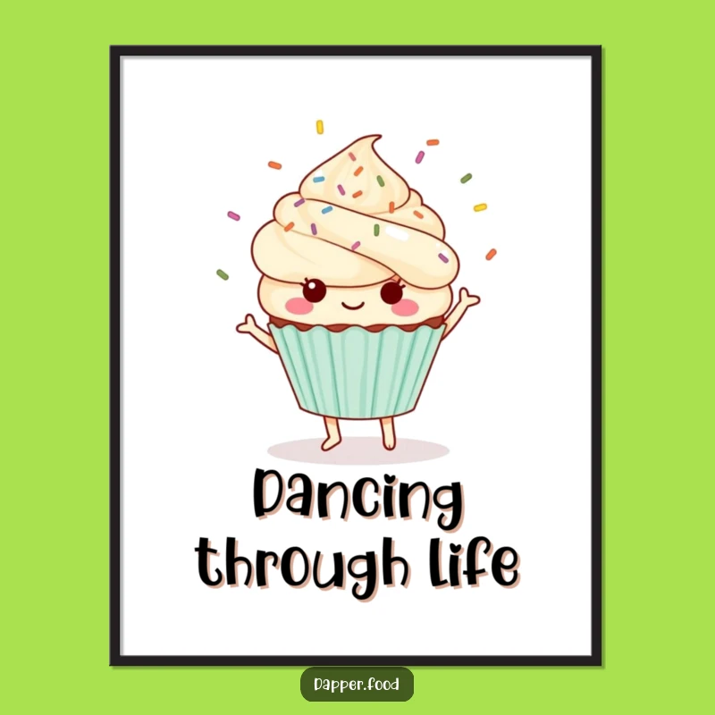 Vibrant Funny Kawaii Cupcake Poster: Dancing Sprinkle Art Decor