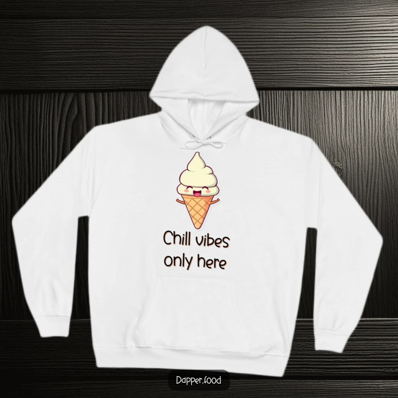 Funny Ice Cream Hoodie: A joyous ice cream cone character tilted as if singing, offering warmth and humor.