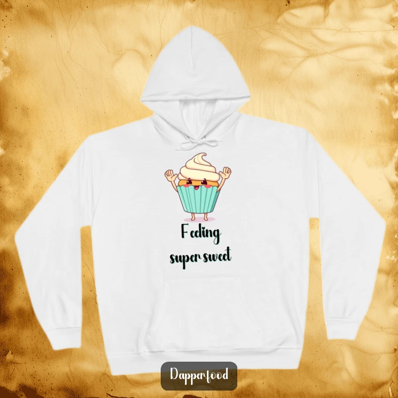 Funny Hoodie featuring a giggling cupcake character with tiny arms, giving a giant high-five.