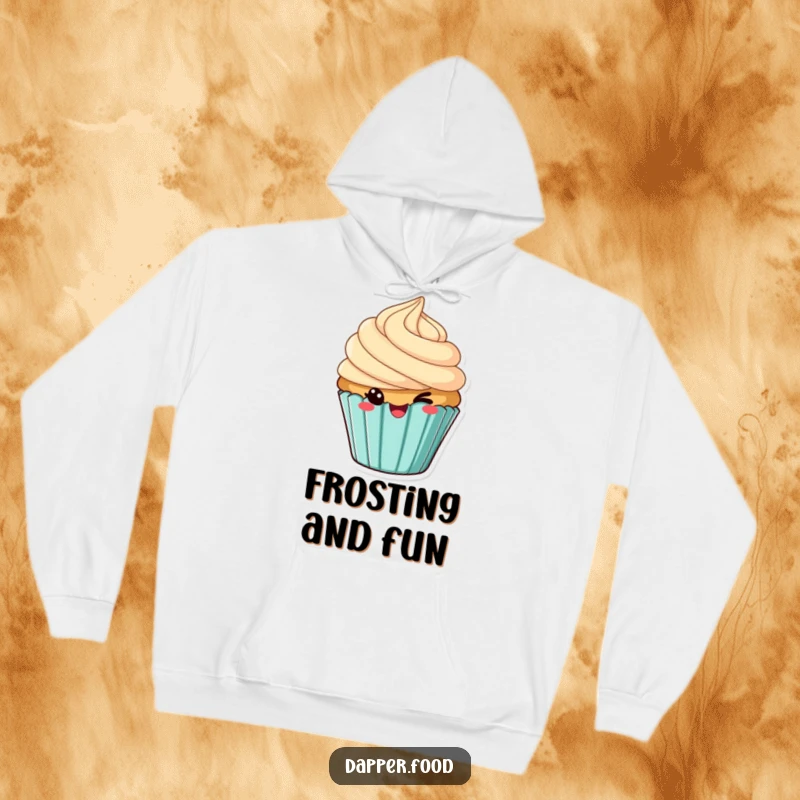Funny hoodie with a cheeky, winking cupcake wearing tilted frosting, offering a sweet and sassy vibe.