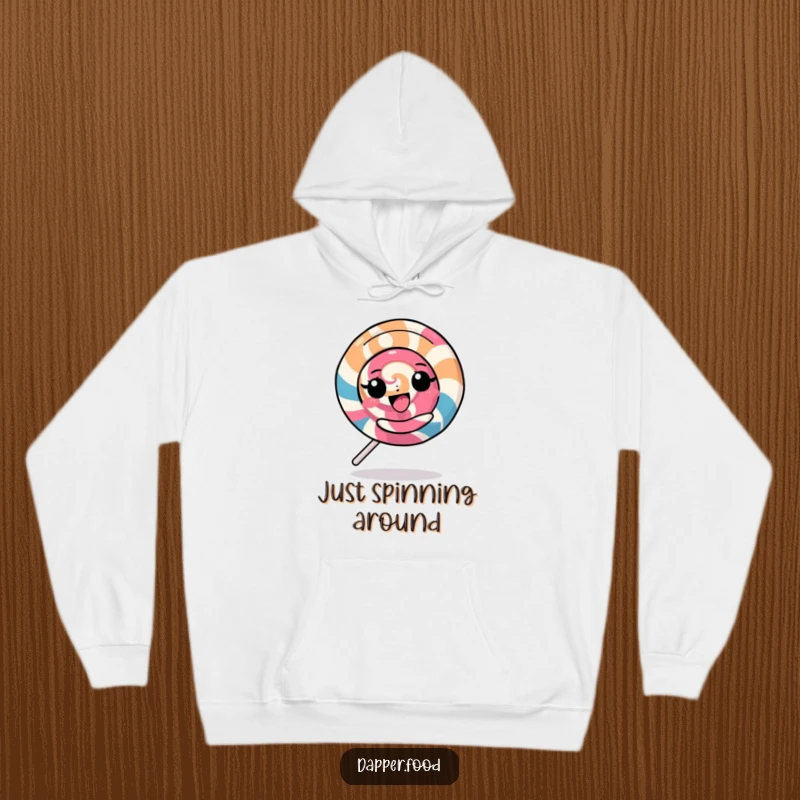 Funny Kawaii Lollipop Hoodie: A cute character spinning with glee, offering warmth and humor, a fantastic funny gift.