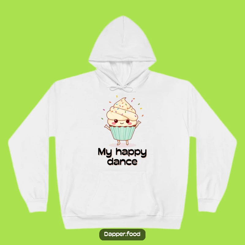 Cozy Funny Kawaii Cupcake Hoodie: Warm Dancing Sprinkle Character
