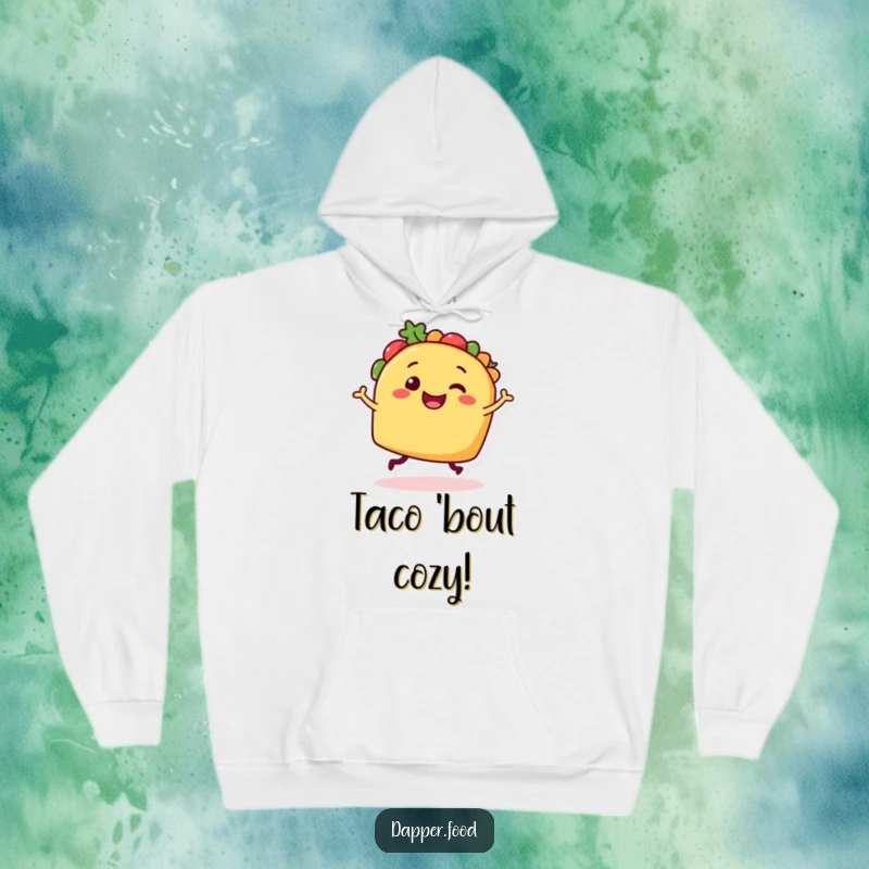 Funny Taco Dancer Hoodie: A smiling taco character doing a happy dance, offering warmth and humorous vibes.