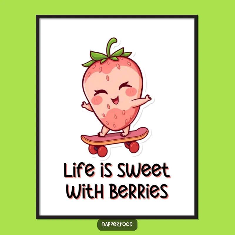 Free Printable Funny Strawberry Wall Art - Winking Skater, Downloadable Fruity Fun Decor!