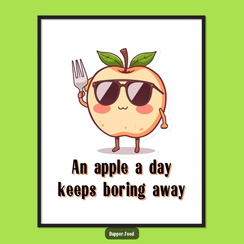 Funny Free Printable Apple Wall Art - Whimsical Flying Fruit Wink Downloadable Decor