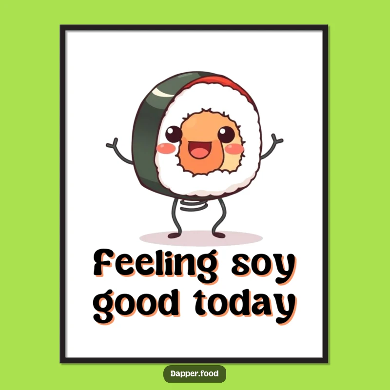 Funny Free Printable Wall Art: Bouncing Sushi Roll Joyful Downloadable Poster