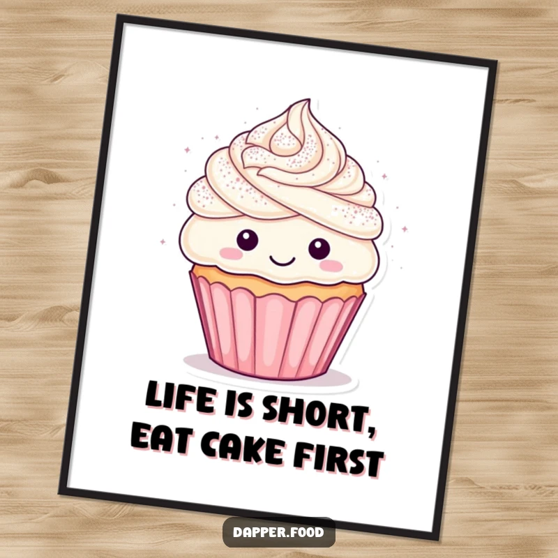 Funny Free Printable Wall Art: Energetic cupcake showered in confetti, whimsical digital art for home