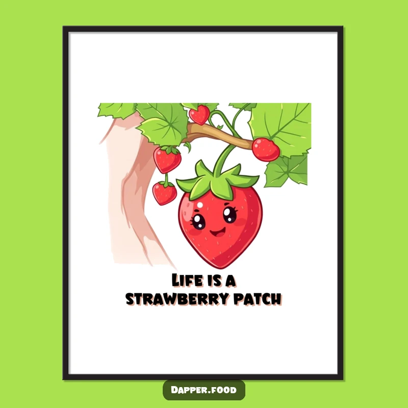 Funny Free Printable Wall Art: Strawberry Swing, Joyful Character, Downloadable Decor, Quirky Art