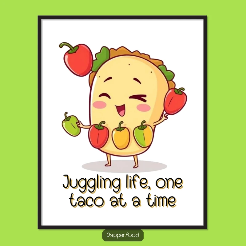 Free Printable Wall Art: Juggling Taco Fiesta, Quirky & Funny Downloadable Decor