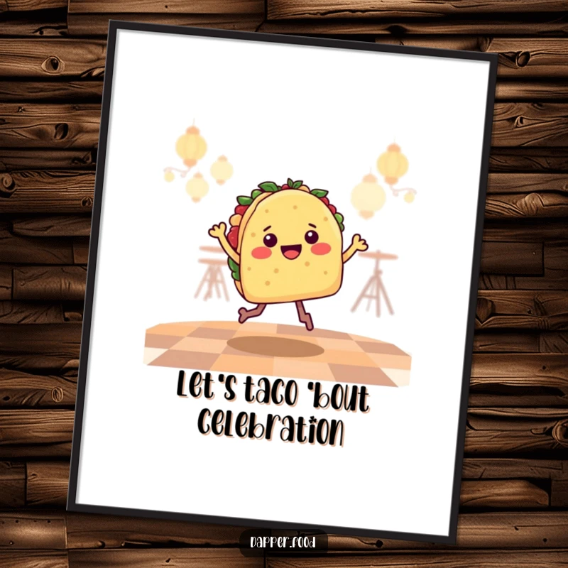 Funny Free Printable Wall Art: A taco character joyfully doing a salsa dance jig.