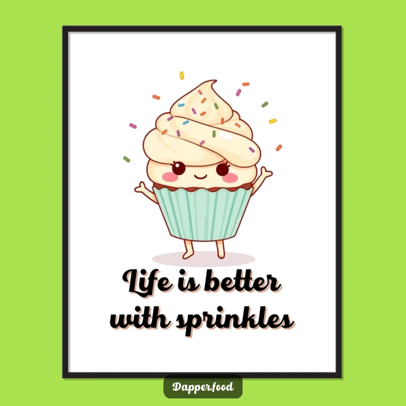 Funny Free Printable Wall Art: Dancing Cupcake with Sprinkles, Hilarious Downloadable Decor