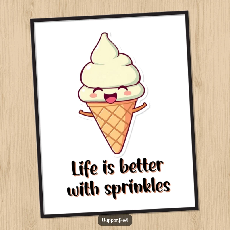 Funny Free Printable Wall Art: A joyous ice cream cone singing happily, bringing a sweet and cheerful vibe to your decor.
