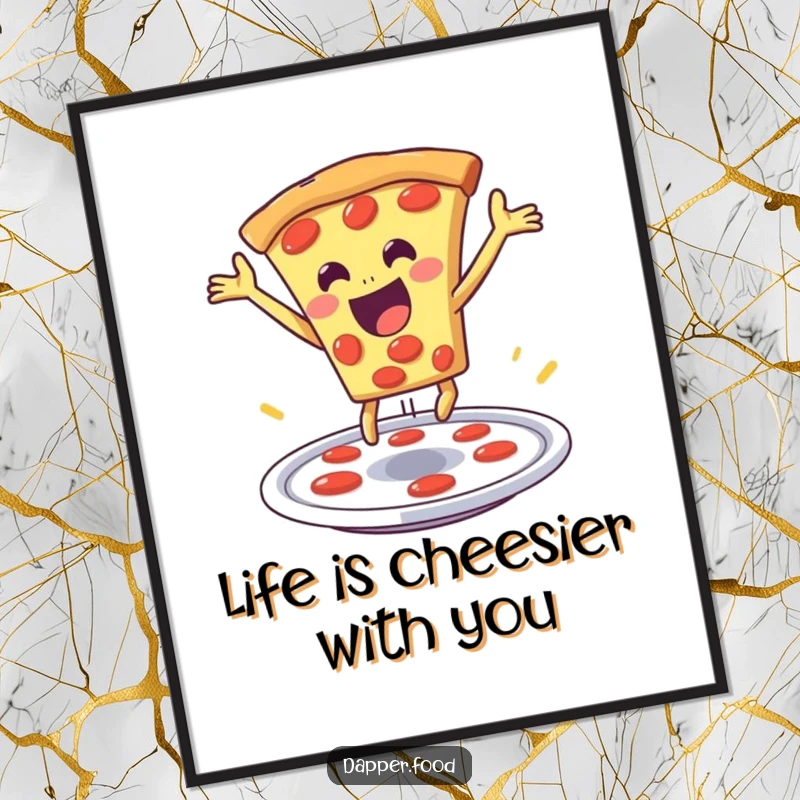 Funny Free Printable Wall Art: A slice of pizza doing a dramatic leap from a plate, capturing movement and humor.