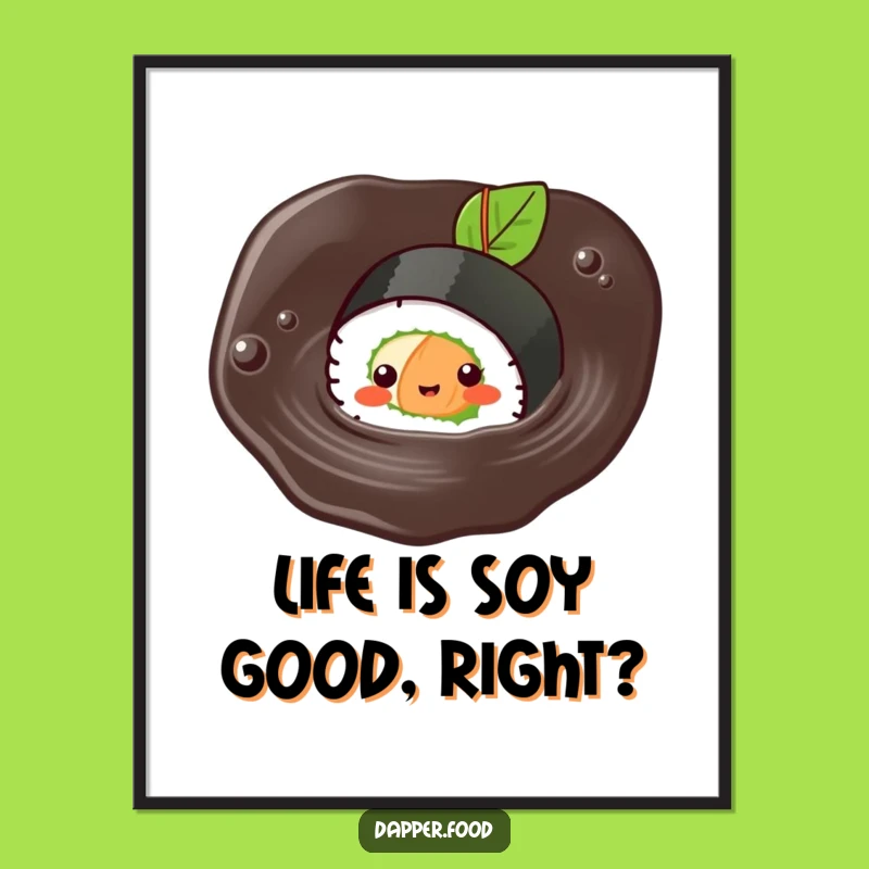 Funny Free Printable Wall Art: Happy Sushi Roll Swimming, Hilarious Downloadable Decor for Kitchens