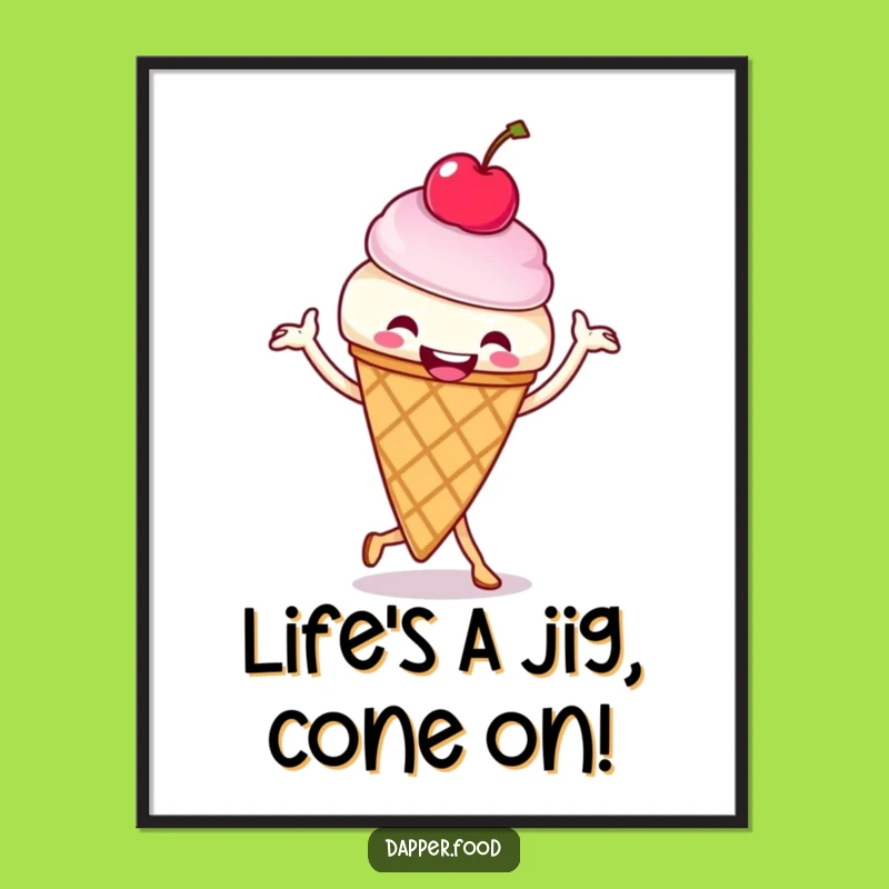 Free Printable Wall Art: Funny Ice Cream Cone Jigging Downloadable Decor