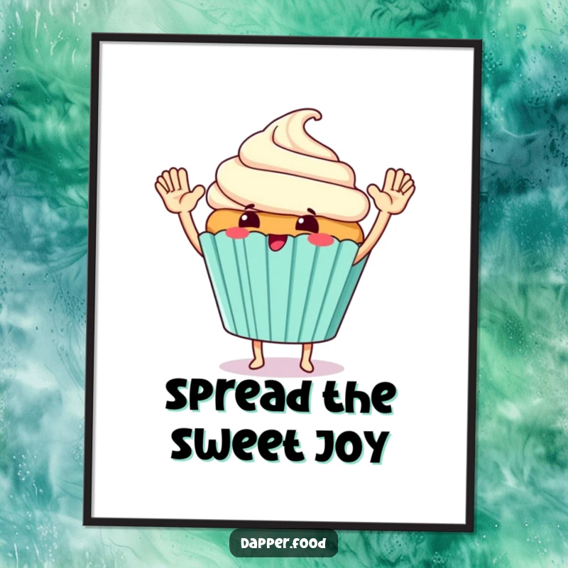 Funny Free Printable Wall Art: A giggling cupcake character giving a massive high-five.