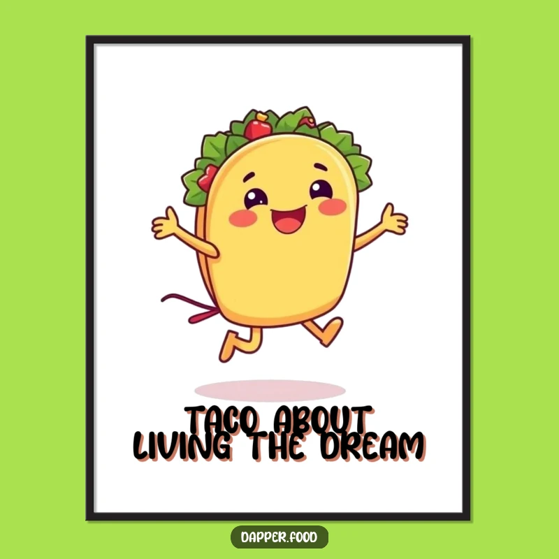 Free Printable Funny Taco Wall Art - Hilarious Jumping Shell, Downloadable Quirky Foodie Decor!