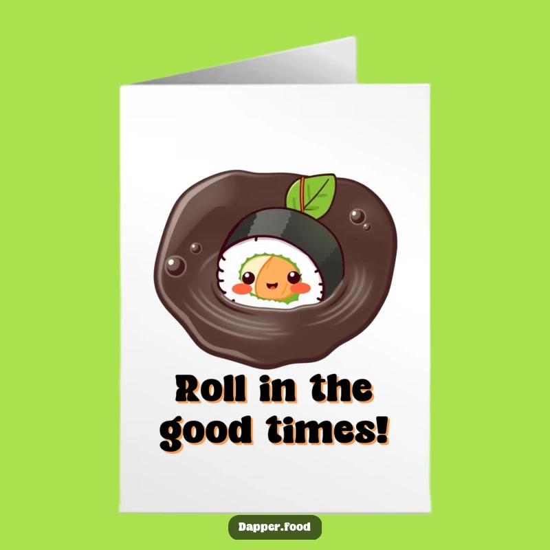 Free Printable Birthday Card: Happy Sushi Roll Swimming Design, Hilarious Downloadable Gift for Foodies