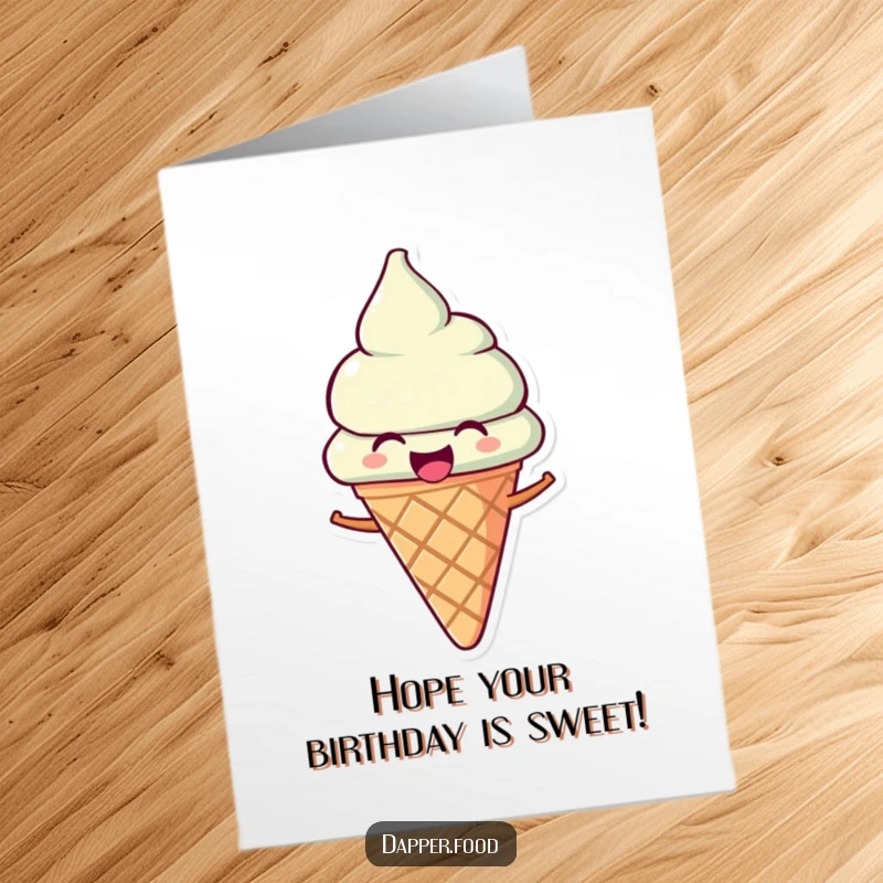 Funny Free Printable Birthday Card: A joyous ice cream cone tilted as if singing a happy birthday tune.