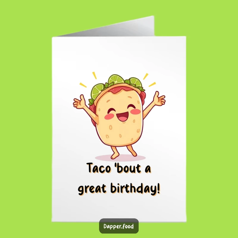 Free Printable Taco Birthday Card: Funny Dancing Taco & Lime Downloadable Greeting