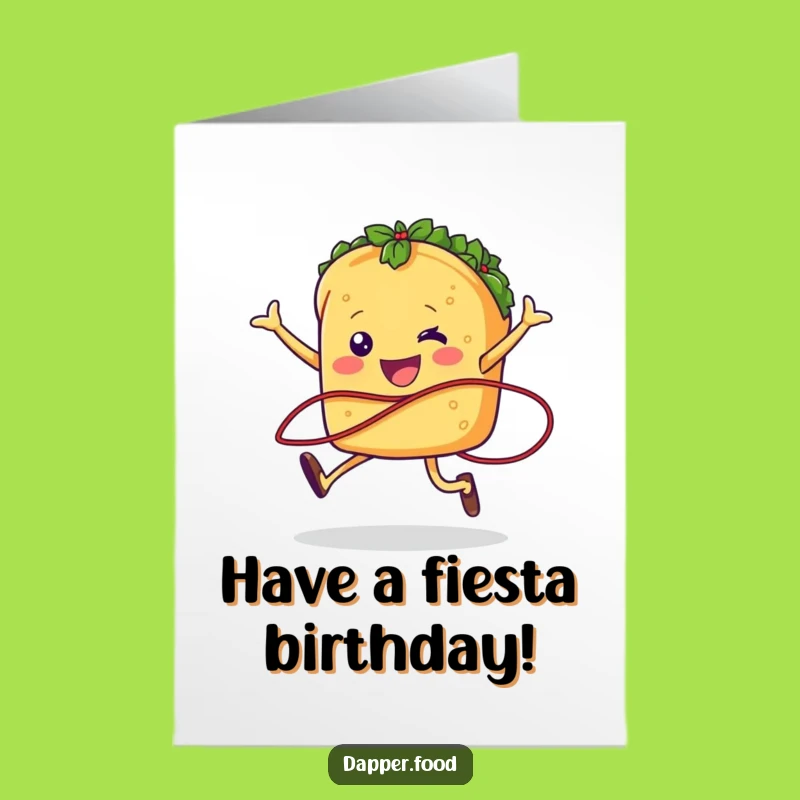 Free Printable Taco Birthday Card: Jumping taco for a spicy, funny downloadable gift!