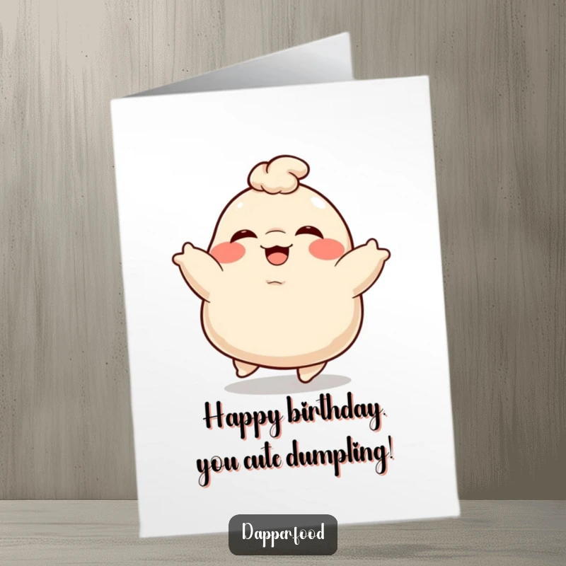 Funny Free Printable Birthday Card: A plump, giggling dumpling happily bouncing with pure birthday delight.