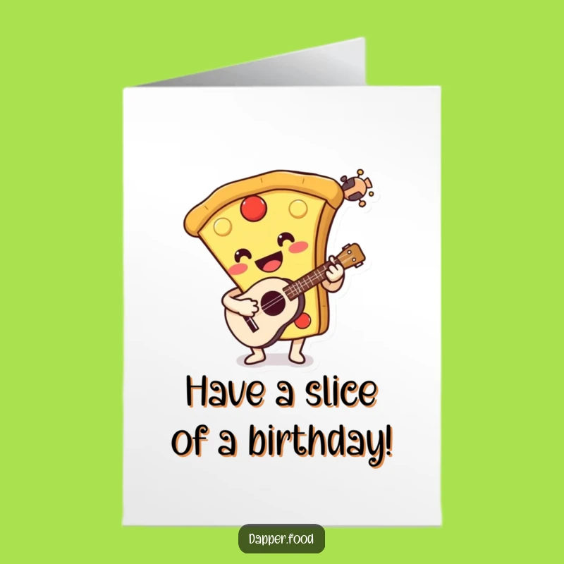 Free Printable Birthday Card: Pizza Ukulele Fun - Downloadable & Print at Home Gift