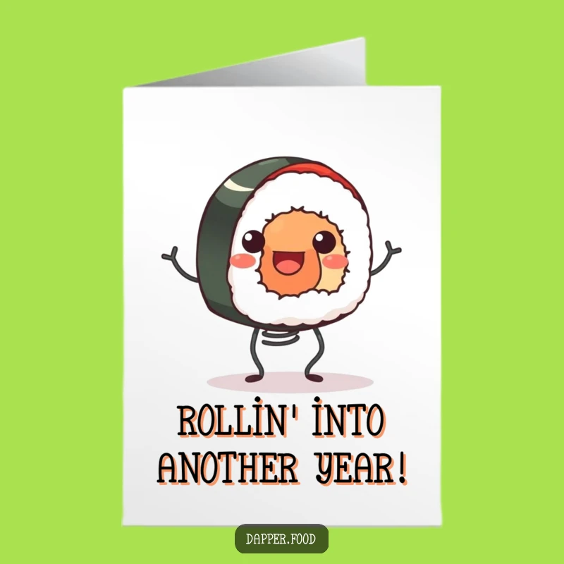 Free Printable Birthday Card: Bouncing Sushi Roll Funny Downloadable Gift