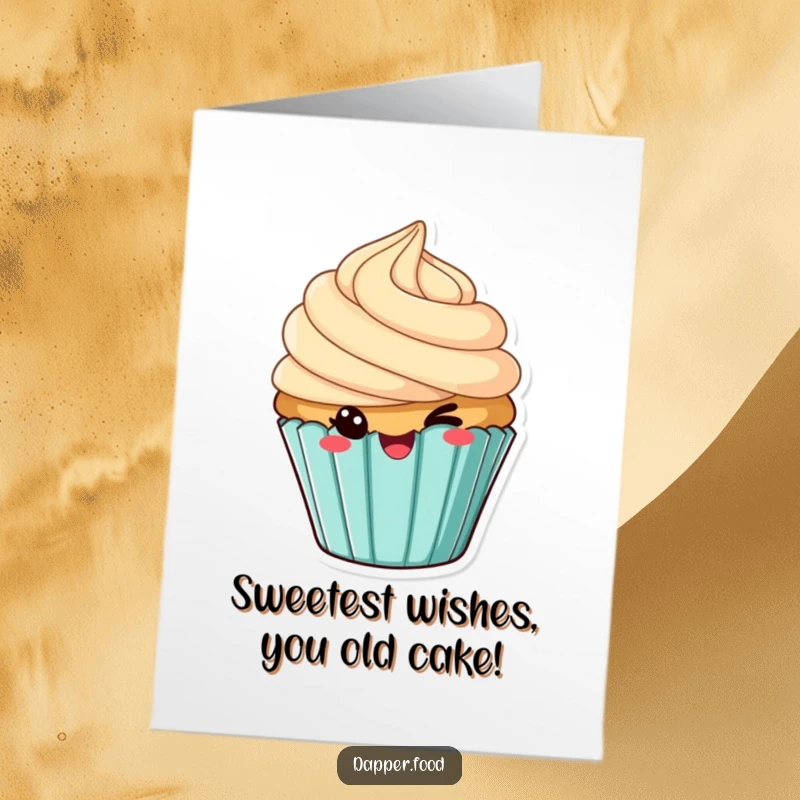Funny Free Printable Birthday Card: Cheeky cupcake with tilted frosting winking playfully at the viewer.