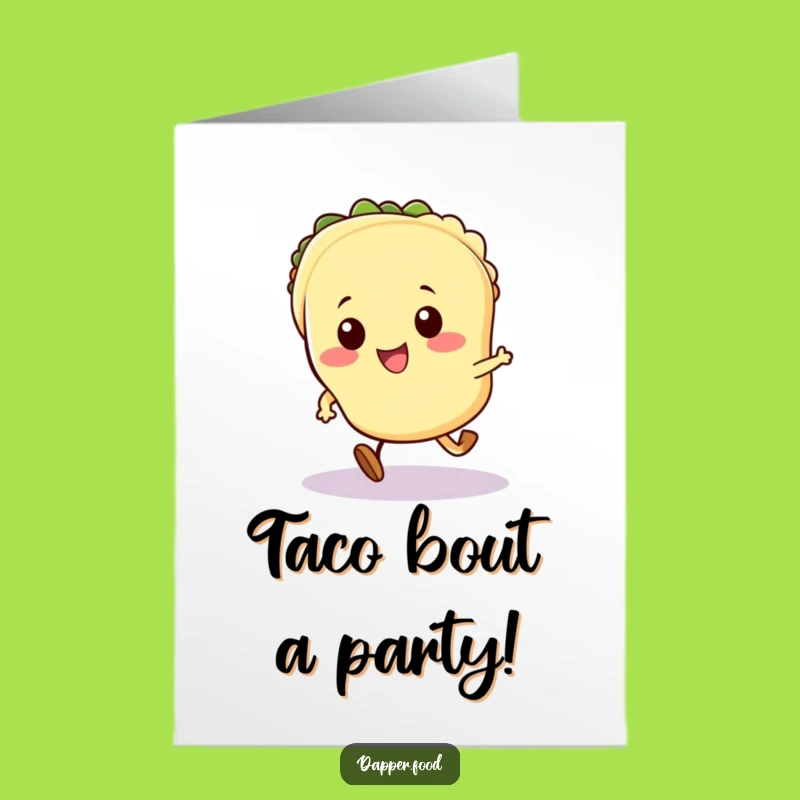 Free Printable Funny Birthday Card: Exciting Kawaii Taco Running Design, Hilarious Downloadable Gift