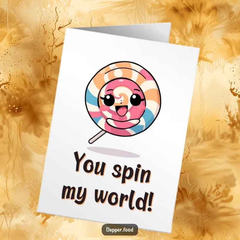 Funny Free Printable Congrats Card: Kawaii lollipop spinning with excitement, a joyful design for any celebration.