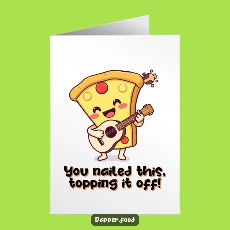 Free Printable Congrats Card: Pizza Ukulele Jam - Downloadable & Print at Home