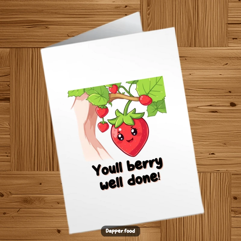 Funny Free Printable Congrats Card: Happy strawberry swinging, bright eyes, cheerful congrats digital card