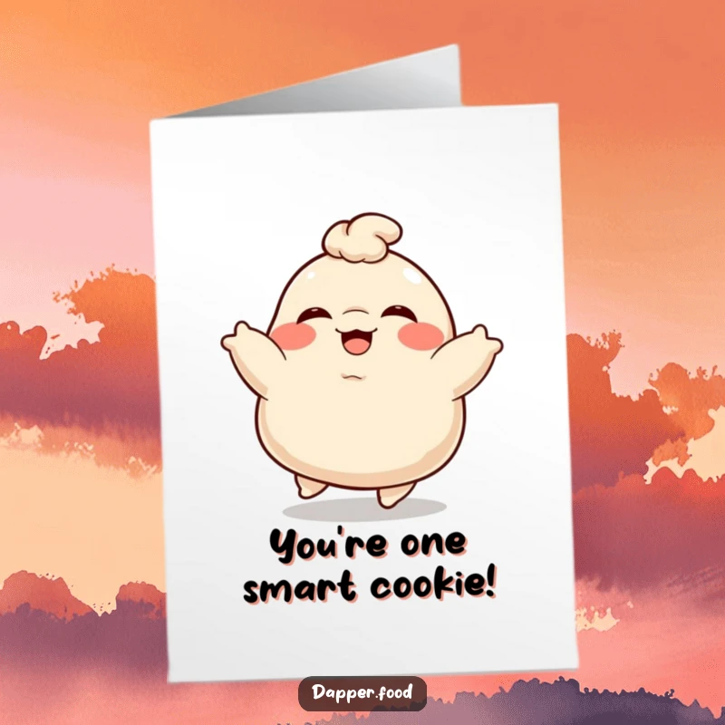 Funny Free Printable Congratulations Card: A plump dumpling character giggling and bouncing with excitement for your achievements.