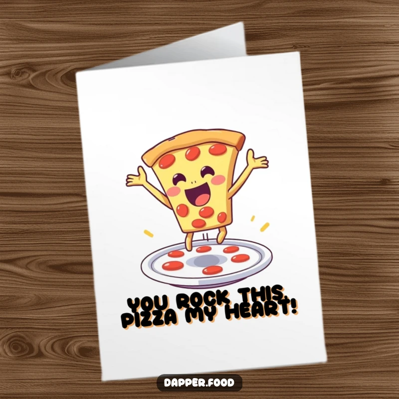 Funny Free Printable Congratulations Card: A slice of pizza doing a dramatic leap from a plate, celebrating achievement.