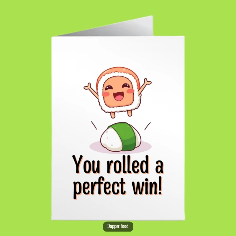 Free Printable Sushi Congrats Card: Funny Leaping Sushi & Wasabi Downloadable Greeting