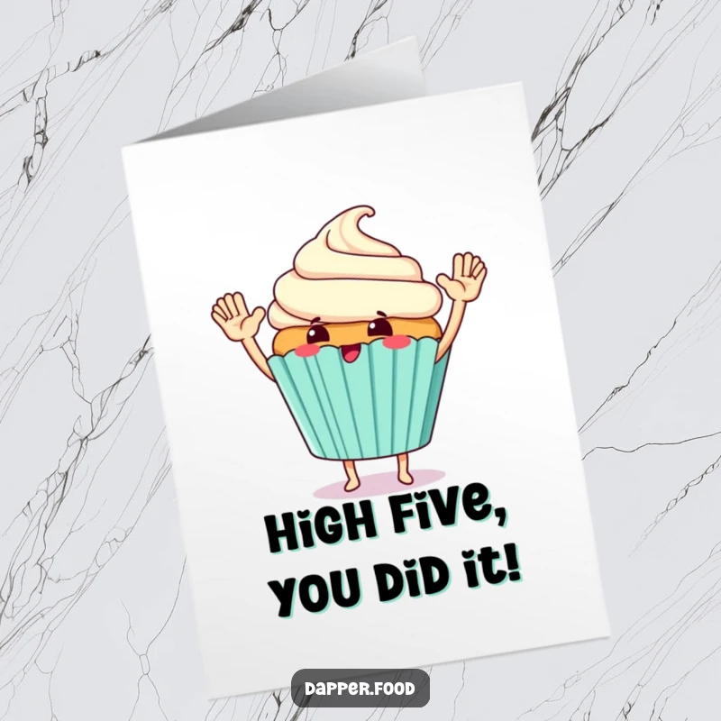 Funny Free Printable Congratulations Card: Cupcake character with tiny arms giving a huge high-five.