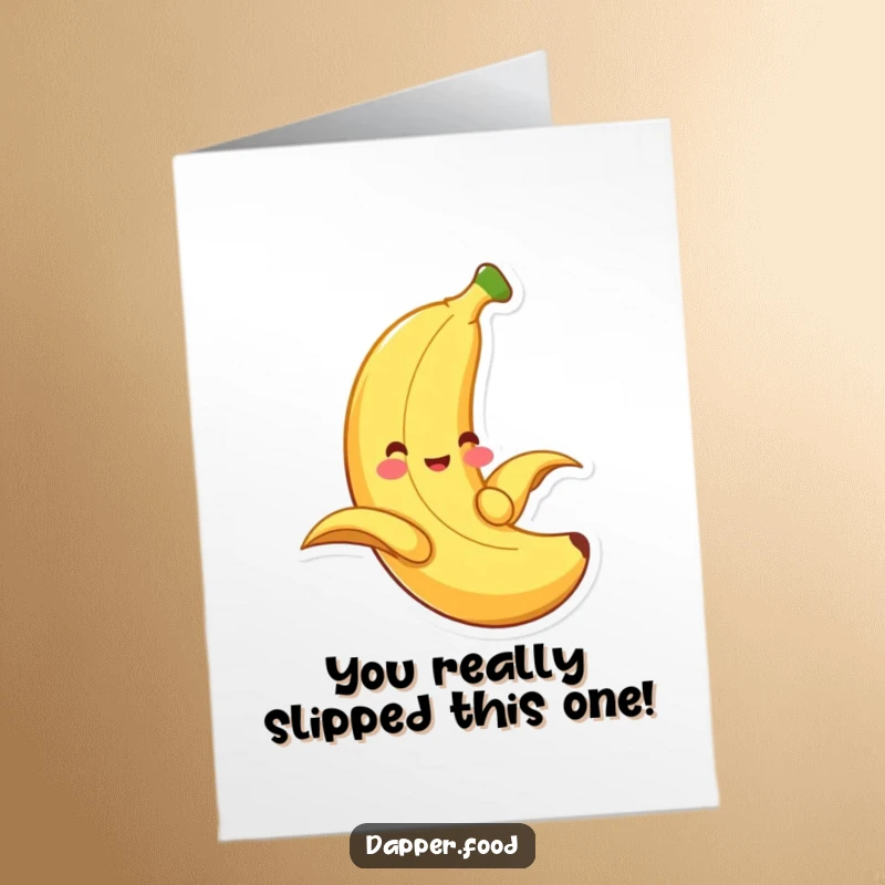 Funny Free Printable Banana Congratulations Card, a smiling banana sliding down its peel, celebrating a successful achievement with a cheerful vibe.