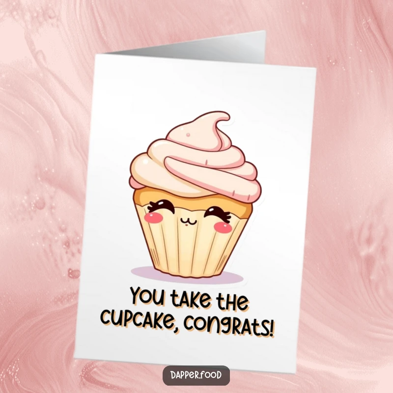 Funny Free Printable Congrats Card: Cupcake character with frosting blowing a kiss, celebrating success. A delightful, downloadable message.