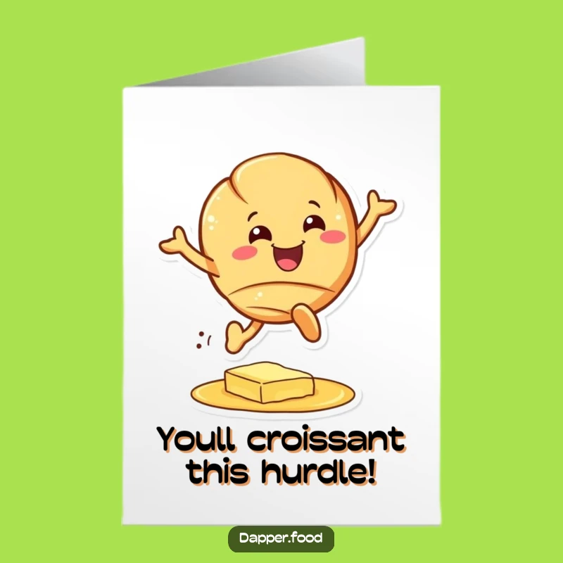 Free Printable Croissant Congrats Card: Funny Leaping Pastry Downloadable Celebration!