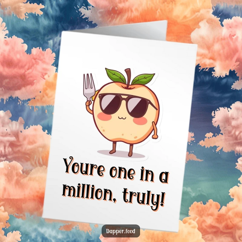Funny Free Printable Congratulations Card: A blushing apple with wings and a ribbon attempts to fly, celebrating a big win.