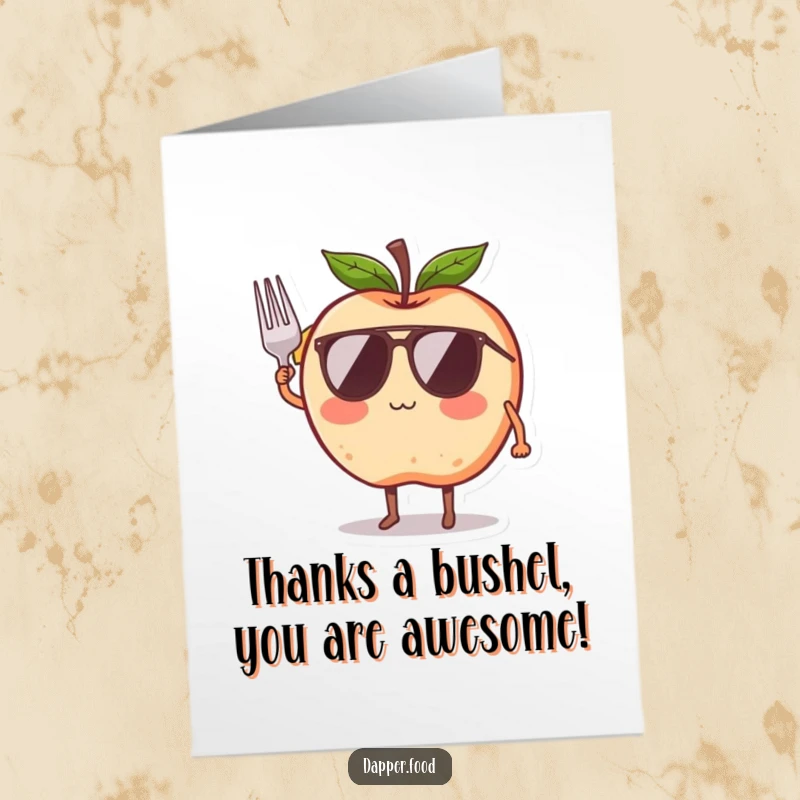 Funny Free Printable Thank You Card: A blushing apple with wings and a ribbon flaps, conveying sweet thanks.