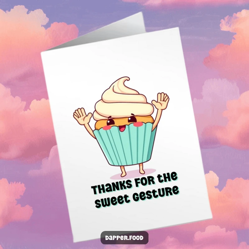 Funny Free Printable Thank You Card: Giggling cupcake character offering a giant high-five.