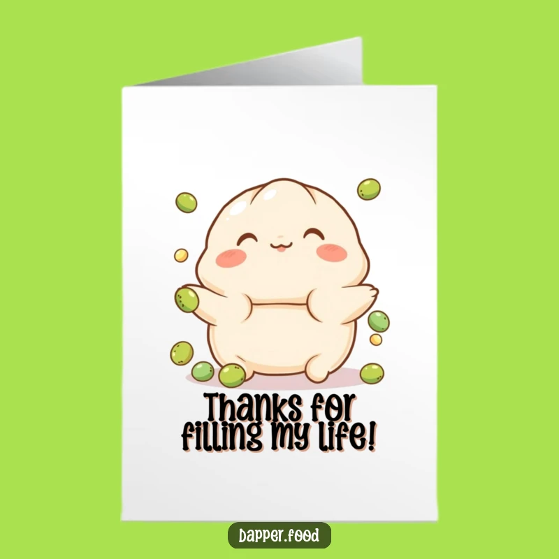 Free Printable Thank You Card: Dumpling Juggling Peas Funny Downloadable Gift