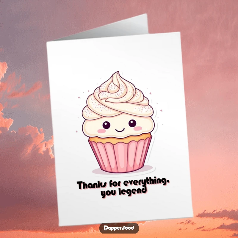 Funny Free Printable Thank You Card: Adorable cupcake showering confetti, delightful appreciation digital card