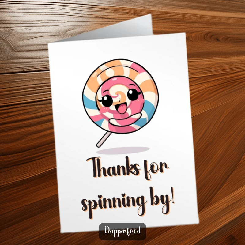 Funny Free Printable Thank You Card: Kawaii lollipop spinning cheerfully, a sweet way to say thanks.